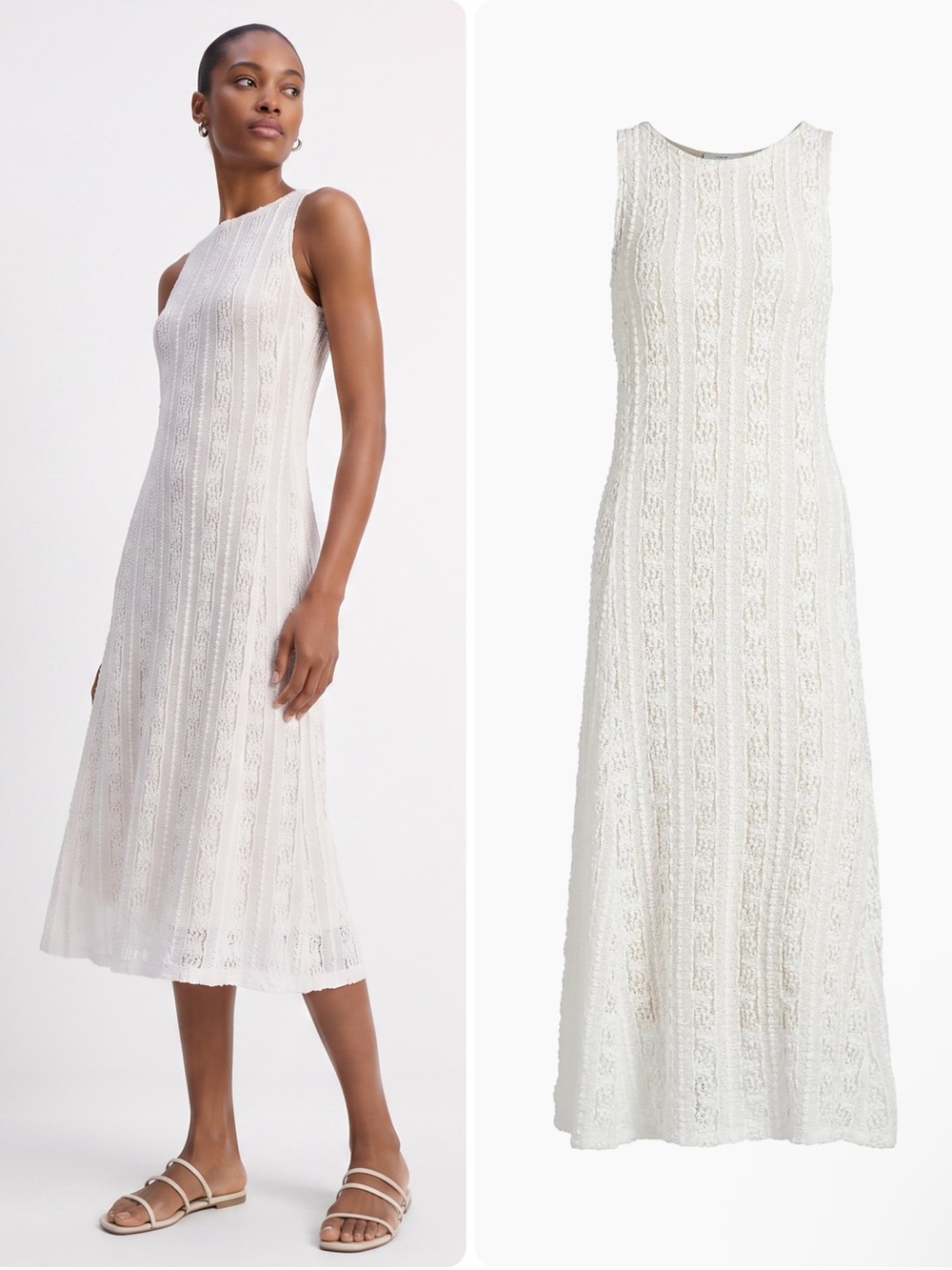 Vince Lace White Sleeveless Stretchy Lined Midi Dress NWT $628